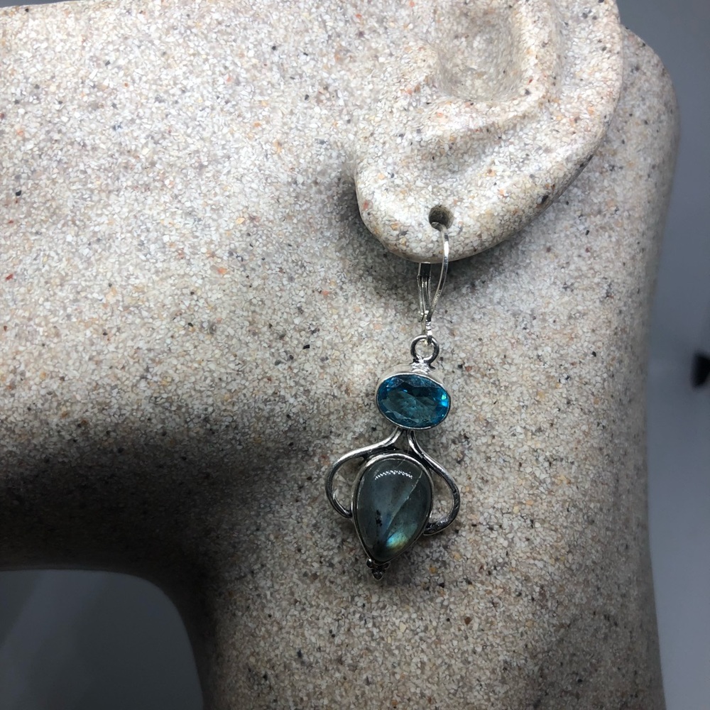 Vintage labradorite 925 Sterling silver earrings